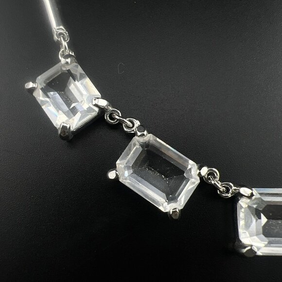 Swarovski Necklace Swan Signed Clear Crystal Emerald Cut Cocktail Rhodium Plated - Picture 3 of 13